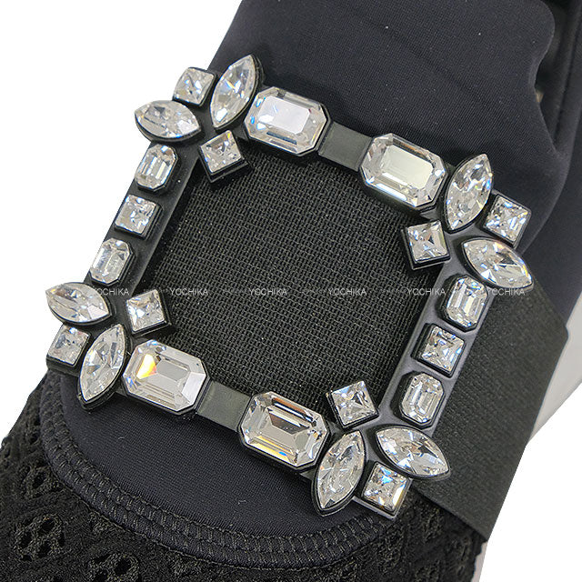 ROGER VIVIER sneakers Viv' Run Strass Buckle Noir (Black)/Blanc (White) Fabric ♯36.5[ALMOST NEW][Authentic]