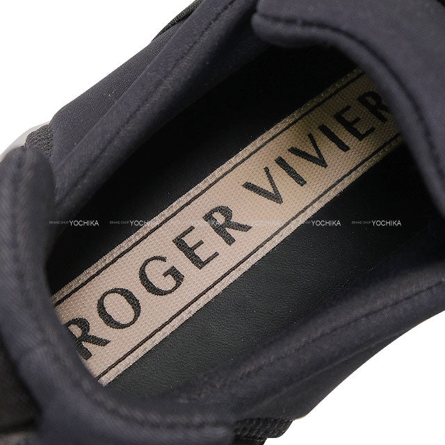 ROGER VIVIER sneakers Viv' Run Strass Buckle Noir (Black)/Blanc (White) Fabric ♯36.5[ALMOST NEW][Authentic]