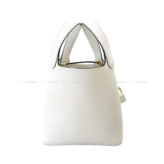 HERMES Handbag Picotin Lock 18 PM New White Taurillon Clemence Gold HW Stamp W[EXCELLENT][Authentic]