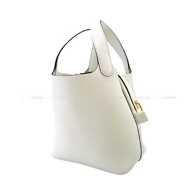 HERMES Handbag Picotin Lock 18 PM New White Taurillon Clemence Gold HW Stamp W[EXCELLENT][Authentic]