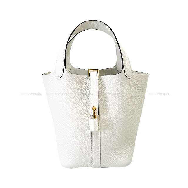 HERMES Handbag Picotin Lock 18 PM New White Taurillon Clemence Gold HW Stamp W[EXCELLENT][Authentic]