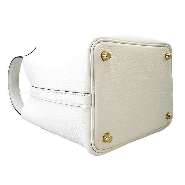 HERMES Handbag Picotin Lock 18 PM New White Taurillon Clemence Gold HW Stamp W[EXCELLENT][Authentic]
