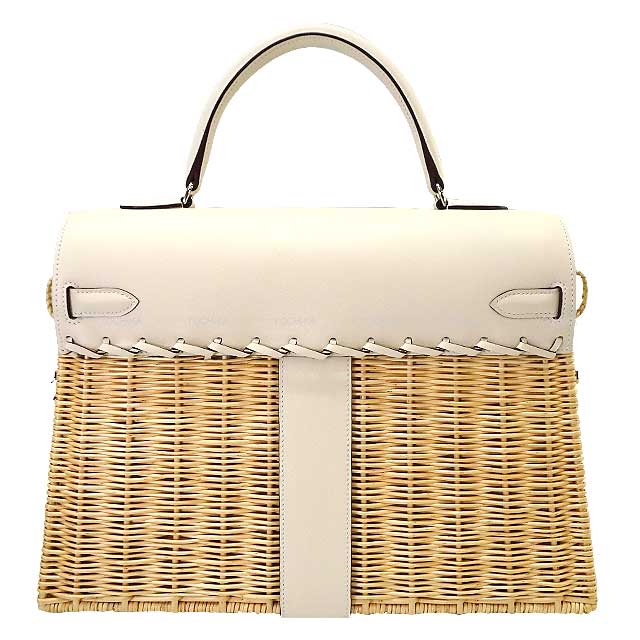 HERMES Shoulder bag Kelly35 Picnic Nata Veau Swift /Rattan Silver HW Stamp W[EXCELLENT][Authentic]