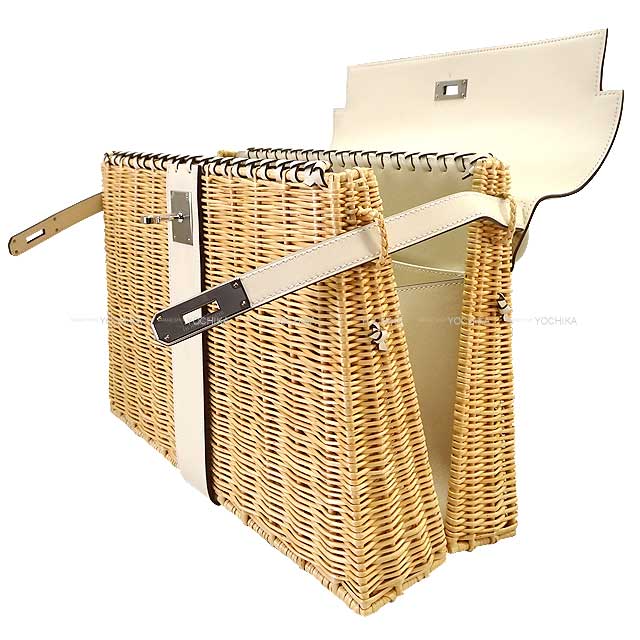 HERMES Shoulder bag Kelly35 Picnic Nata Veau Swift /Rattan Silver HW Stamp W[EXCELLENT][Authentic]