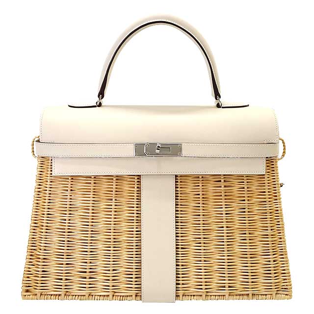 HERMES Shoulder bag Kelly35 Picnic Nata Veau Swift /Rattan Silver HW Stamp W[EXCELLENT][Authentic]