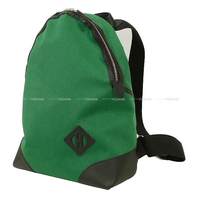 [Pre-loved] HERMES Backpack/daypack/Ruck sack Allback T＆C Vert Moyen/Noir (Black) Toile Bivouac canvas Silver HW Stamp U[USED SA][Authentic]