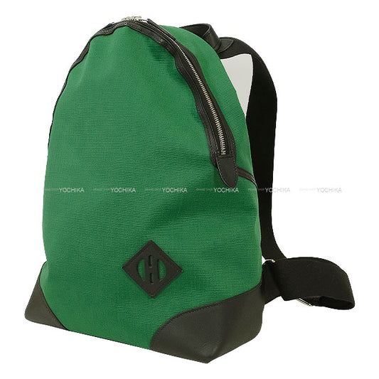 [Pre-loved] HERMES Backpack/daypack/Ruck sack Allback T＆C Vert Moyen/Noir (Black) Toile Bivouac canvas Silver HW Stamp U[USED SA][Authentic]