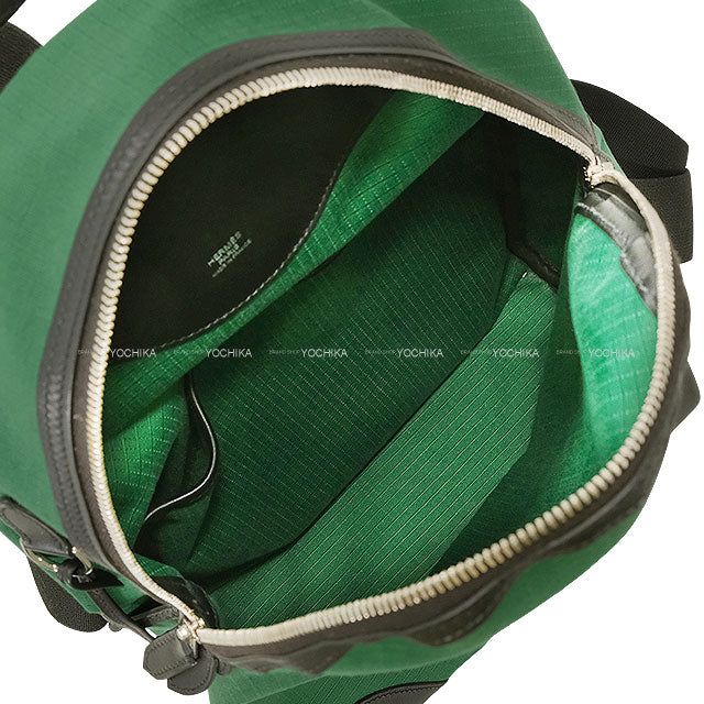 [Pre-loved] HERMES Backpack/daypack/Ruck sack Allback T＆C Vert Moyen/Noir (Black) Toile Bivouac canvas Silver HW Stamp U[USED SA][Authentic]