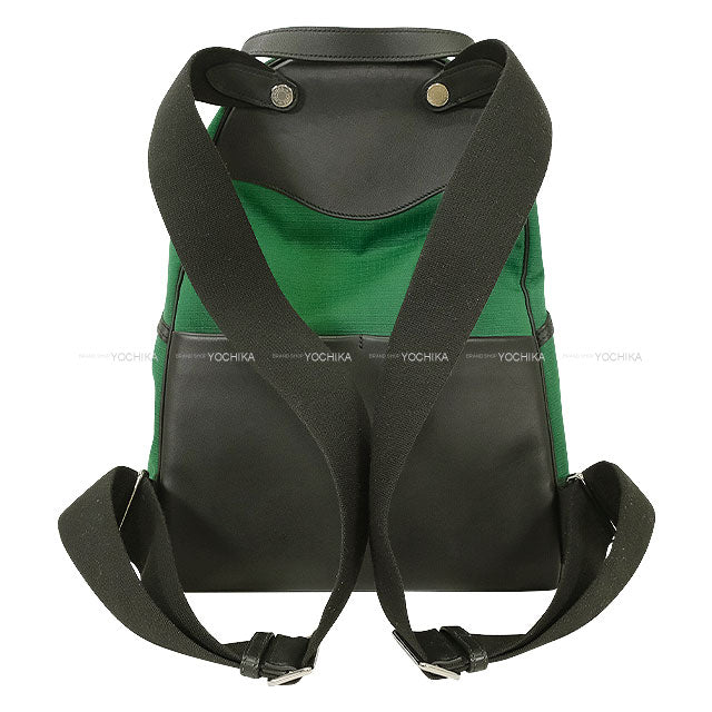[Pre-loved] HERMES Backpack/daypack/Ruck sack Allback T＆C Vert Moyen/Noir (Black) Toile Bivouac canvas Silver HW Stamp U[USED SA][Authentic]
