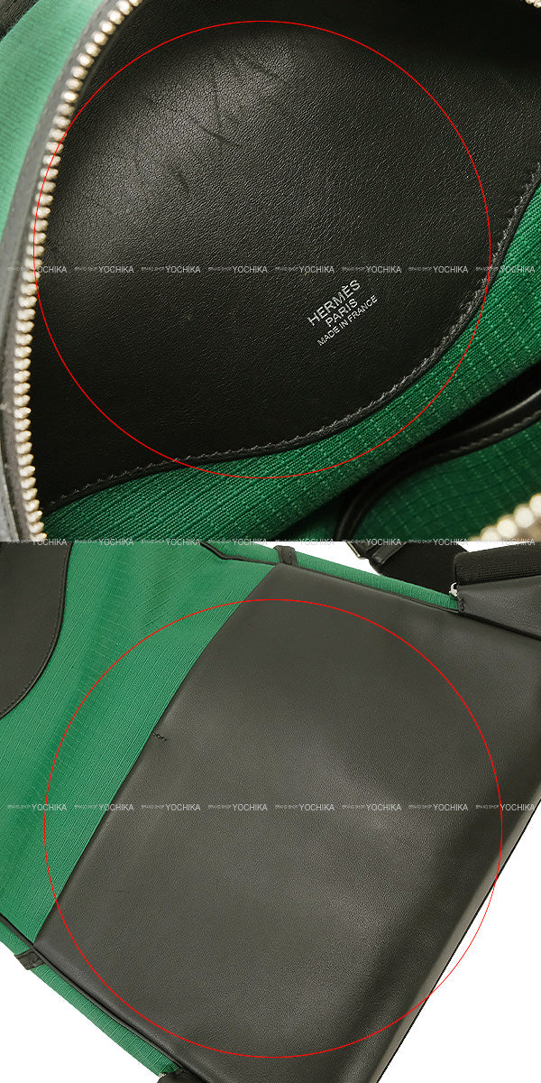 [Pre-loved] HERMES Backpack/daypack/Ruck sack Allback T＆C Vert Moyen/Noir (Black) Toile Bivouac canvas Silver HW Stamp U[USED SA][Authentic]