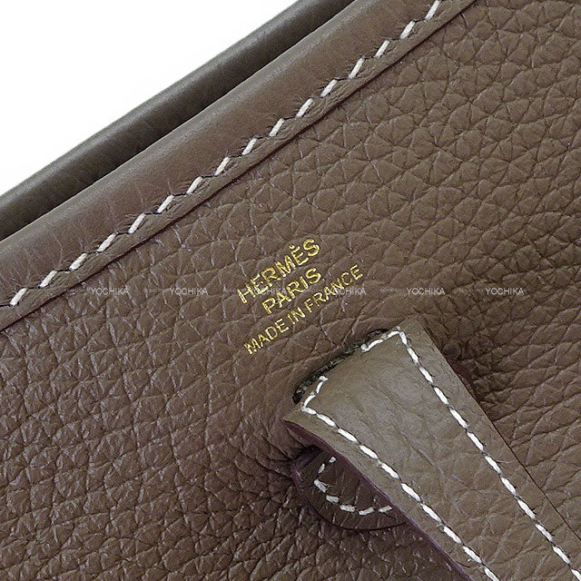[Pre-loved] HERMES Shoulder bag Evelyne 16 TPM Etoupe/Blue Indigo Taurillon Clemence Gold HW Stamp B[LIKE NEW][Authentic]