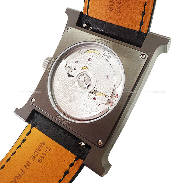 HERMES Watches Men's H Watch Large GM 34mm HH5.841 Noir (Black) Titanium/Veau Barenia Metal Silver HW[EXCELLENT][Authentic]