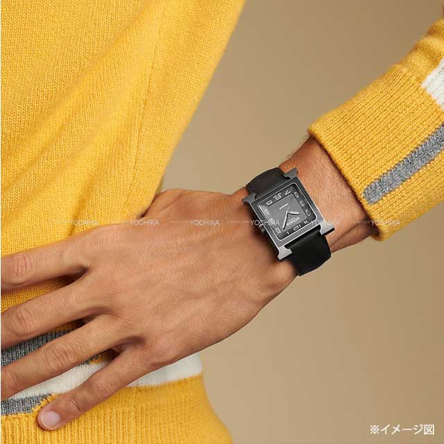 HERMES Watches H Watch Men's 34mm HH5.841 Noir (Black) Titanium/Veau Barenia Metal Silver HW[EXCELLENT][Authentic]