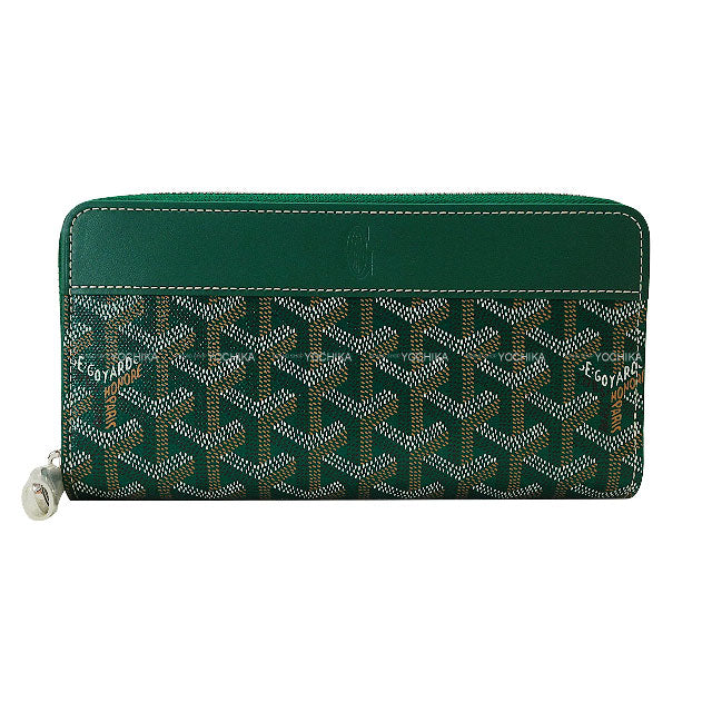 GOYARD long wallet Matignon GM Round ZIP Green PVC coated canvas Silver HW[EXCELLENT][Authentic]
