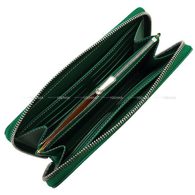 GOYARD long wallet Matignon GM Round ZIP Green PVC coated canvas Silver HW[EXCELLENT][Authentic]