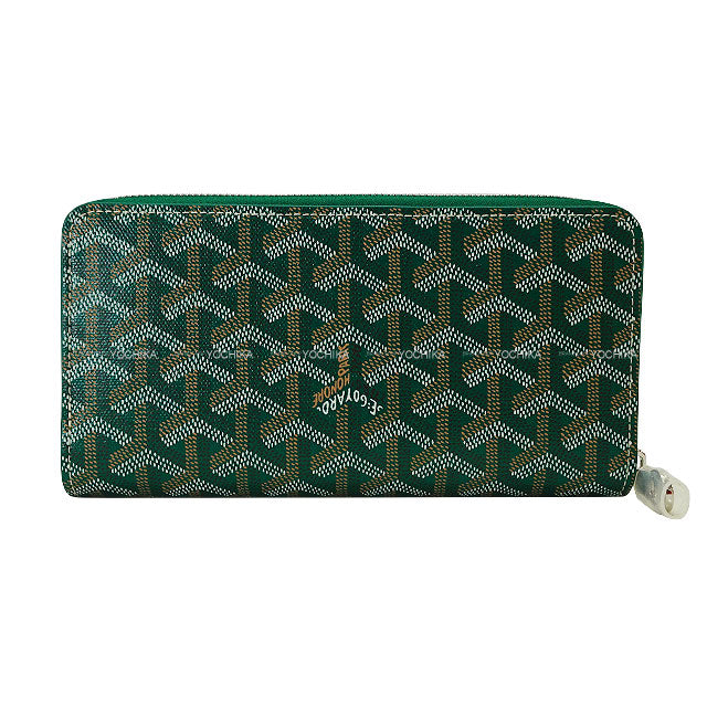 GOYARD long wallet Matignon GM Round ZIP Green PVC coated canvas Silver HW[EXCELLENT][Authentic]