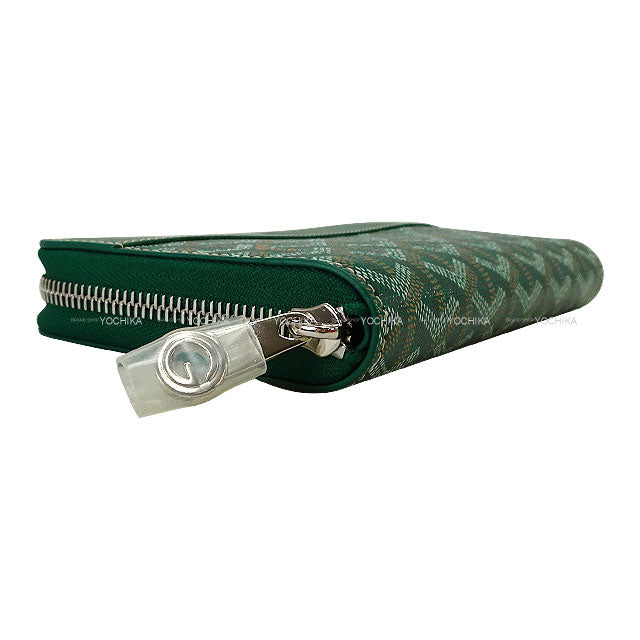 GOYARD long wallet Matignon GM Round ZIP Green PVC coated canvas Silver HW[EXCELLENT][Authentic]