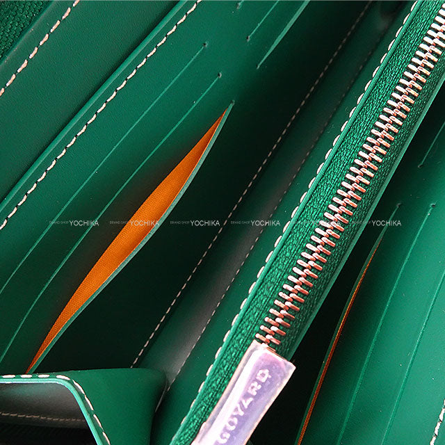 GOYARD long wallet Matignon GM Round ZIP Green PVC coated canvas Silver HW[EXCELLENT][Authentic]