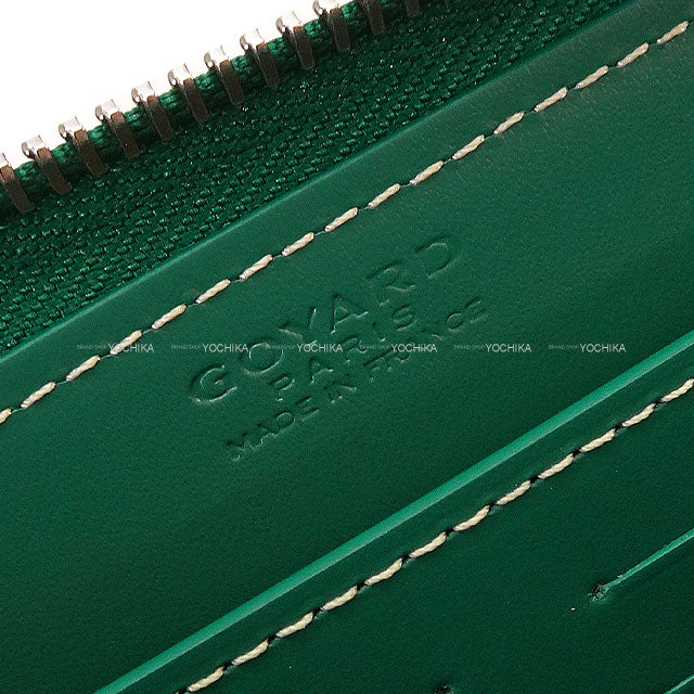 GOYARD long wallet Matignon GM Round ZIP Green PVC coated canvas Silver HW[EXCELLENT][Authentic]