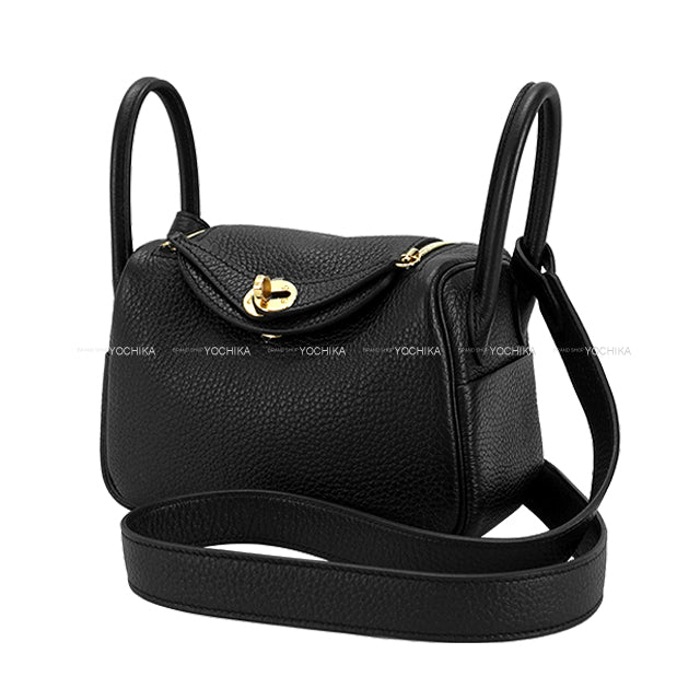 HERMES Shoulder bag Lindy mini 20 Noir (Black) Taurillon Clemence Gold HW Stamp Z[EXCELLENT][Authentic]