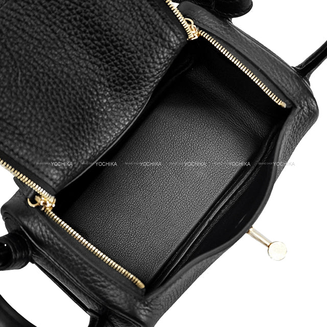 HERMES Shoulder bag Lindy mini 20 Noir (Black) Taurillon Clemence Gold HW Stamp Z[EXCELLENT][Authentic]