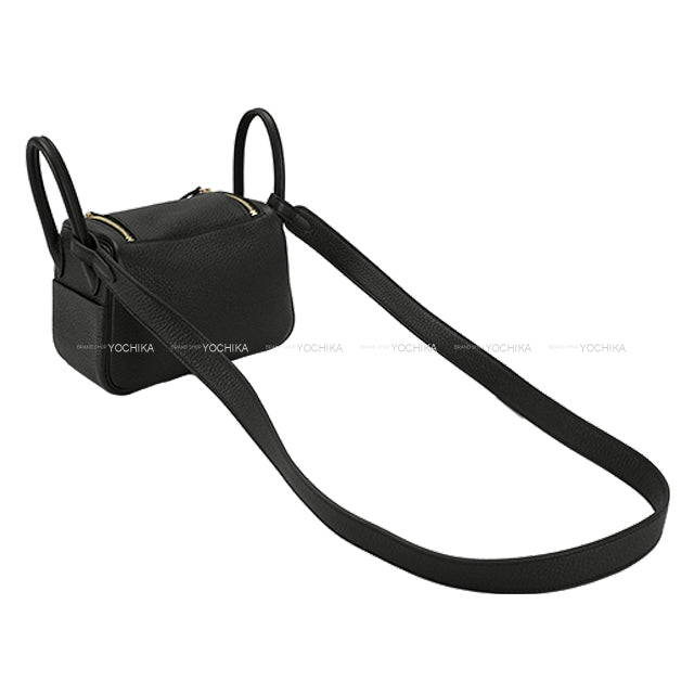 HERMES Shoulder bag Lindy mini 20 Noir (Black) Taurillon Clemence Gold HW Stamp Z[EXCELLENT][Authentic]