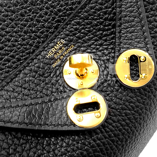 HERMES Shoulder bag Lindy mini 20 Noir (Black) Taurillon Clemence Gold HW Stamp Z[EXCELLENT][Authentic]