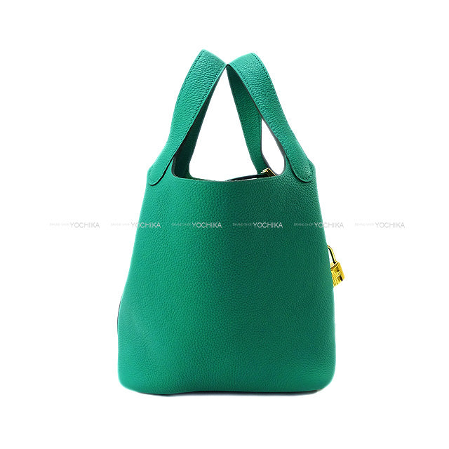 HERMES Handbag Picotin Lock 18 PM Vert Jade Taurillon Maurice Gold HW Stamp U[EXCELLENT][Authentic]