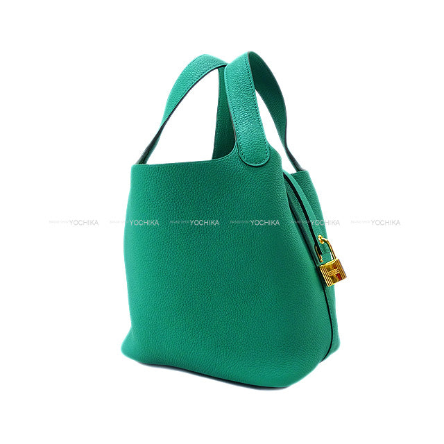 HERMES Handbag Picotin Lock 18 PM Vert Jade Taurillon Maurice Gold HW Stamp U[EXCELLENT][Authentic]