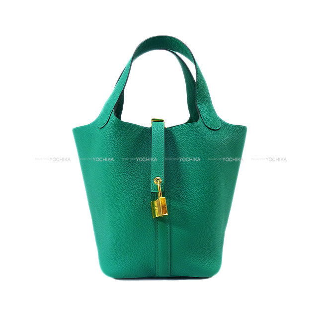 HERMES Handbag Picotin Lock 18 PM Vert Jade Taurillon Maurice Gold HW Stamp U[EXCELLENT][Authentic]