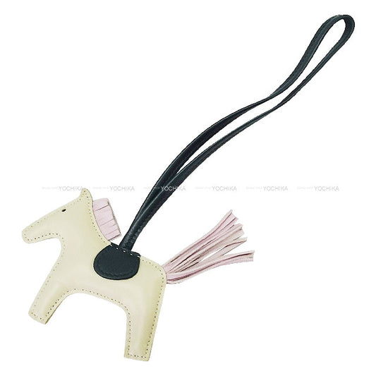 HERMES bag charm Rodeo PM Craie/Rose Sakura/Vert Cypress Agneau Milo Stamp U[EXCELLENT][Authentic]