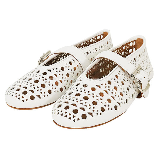 ALAIA ballet shoes(flat shoes) Flat Shoes Vienne Ballerina Blanc (White) Lambskin/Zamak #38 Silver HW AA3A029CK216-020[EXCELLENT][Authentic]