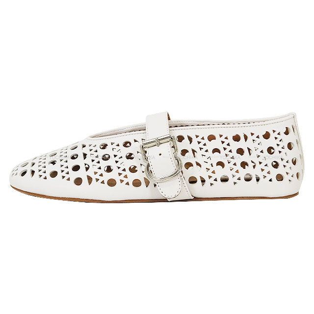 ALAIA ballet shoes(flat shoes) Flat Shoes Vienne Ballerina Blanc (White) Lambskin/Zamak #38 Silver HW AA3A029CK216-020[EXCELLENT][Authentic]