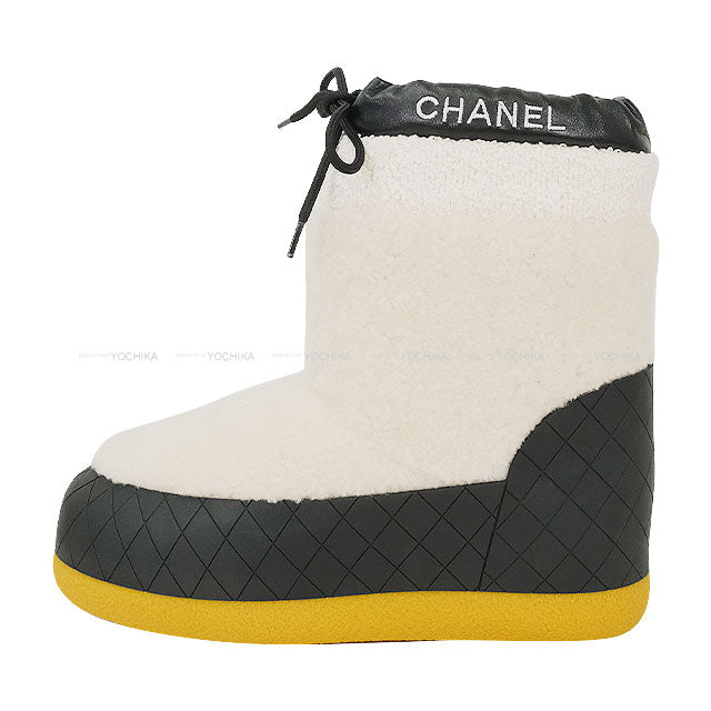 2023AW CHANEL boots Short Snow Matelasse Logo Boa Bicolor Blanc (White)/Noir (Black) Shearling Sheepskin/Lambskin #38 G45185[EXCELLENT][Authentic]
