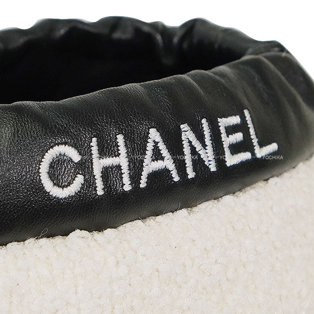 2023AW CHANEL boots Short Snow Matelasse Logo Boa Bicolor Blanc (White)/Noir (Black) Shearling Sheepskin/Lambskin #38 G45185[EXCELLENT][Authentic]