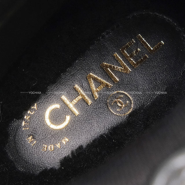 2023AW CHANEL boots Short Snow Matelasse Logo Boa Bicolor Blanc (White)/Noir (Black) Shearling Sheepskin/Lambskin #38 G45185[EXCELLENT][Authentic]