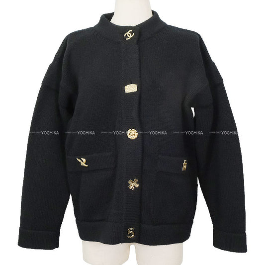 [Pre-loved] CHANEL Cardigan Knit Icon COCO Mark Button Noir (Black) Cashmere #34 P73554[LIKE NEW][Authentic]