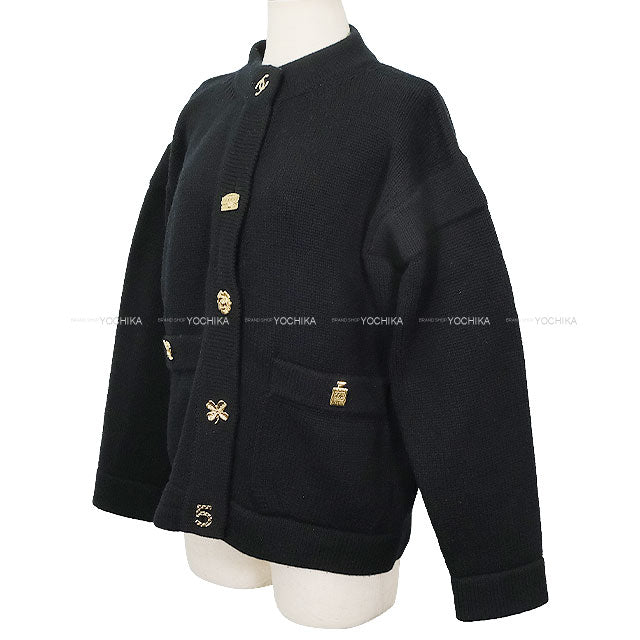 [Pre-loved] CHANEL Cardigan Knit Icon COCO Mark Button Noir (Black) Cashmere #34 P73554[LIKE NEW][Authentic]