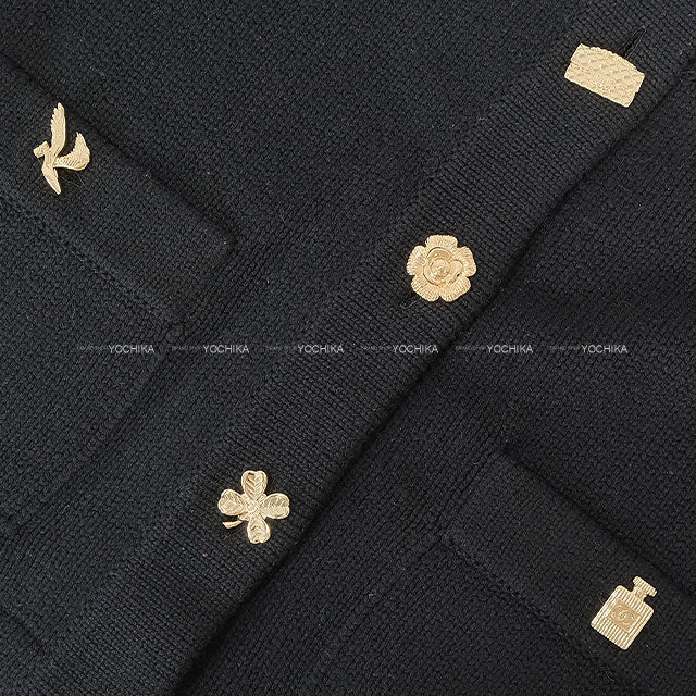 [Pre-loved] CHANEL Cardigan Knit Icon COCO Mark Button Noir (Black) Cashmere #34 P73554[LIKE NEW][Authentic]
