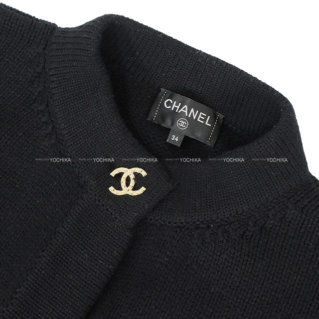 [Pre-loved] CHANEL Cardigan Knit Icon COCO Mark Button Noir (Black) Cashmere #34 P73554[LIKE NEW][Authentic]