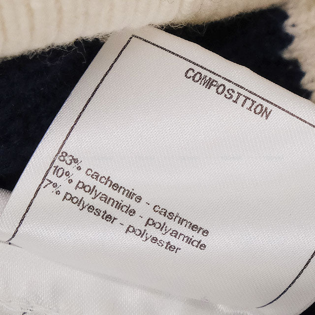 2021 Cruise Collection CHANEL Sweater Knit Border COCO Mark Sequin Ecru/Navy Cashmere/Polyester/Polyamide #36 P70336[EXCELLENT][Authentic]
