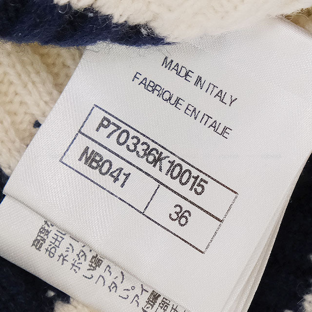 2021 Cruise Collection CHANEL Sweater Knit Border COCO Mark Sequin Ecru/Navy Cashmere/Polyester/Polyamide #36 P70336[EXCELLENT][Authentic]