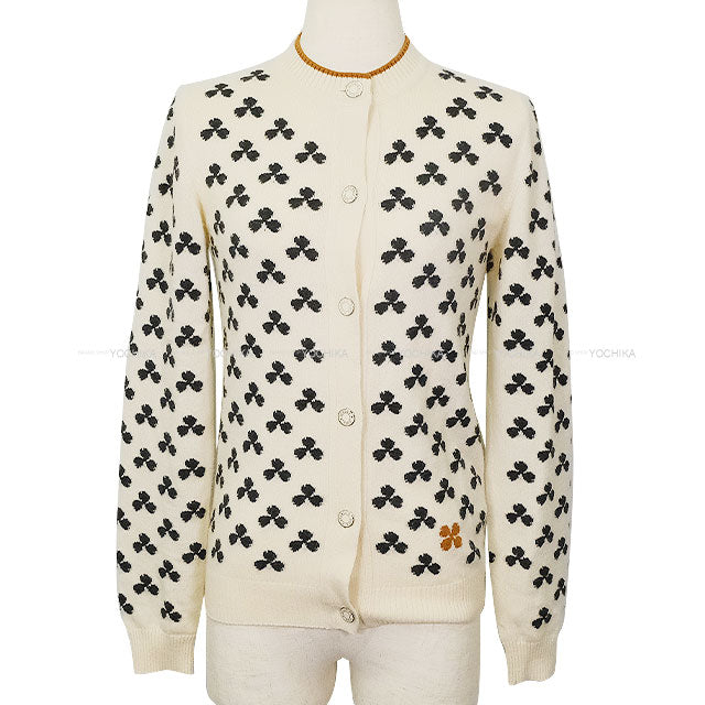 [Pre-loved] 2019AW HERMES Cardigan Kroeber Sellier Button Nit Ivory/Black/Brown Cashmere100% #34[LIKE NEW][Authentic]