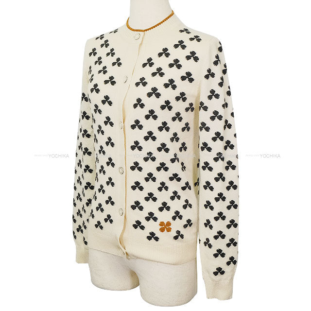 [Pre-loved] 2019AW HERMES Cardigan Kroeber Sellier Button Nit Ivory/Black/Brown Cashmere100% #34[LIKE NEW][Authentic]