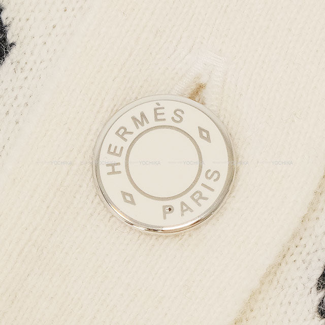 [Pre-loved] 2019AW HERMES Cardigan Kroeber Sellier Button Nit Ivory/Black/Brown Cashmere100% #34[LIKE NEW][Authentic]