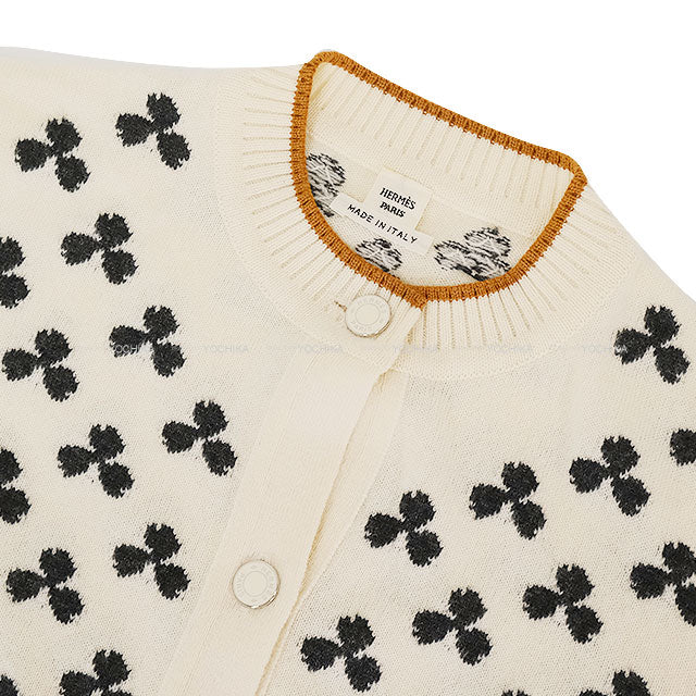 [Pre-loved] 2019AW HERMES Cardigan Kroeber Sellier Button Nit Ivory/Black/Brown Cashmere100% #34[LIKE NEW][Authentic]
