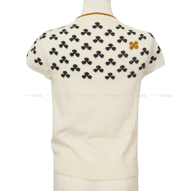 [Pre-loved] HERMES Knit Short-Sleeved Knit Kroeber Ivory/Black/Brown Cashmere100% #34[LIKE NEW][Authentic]