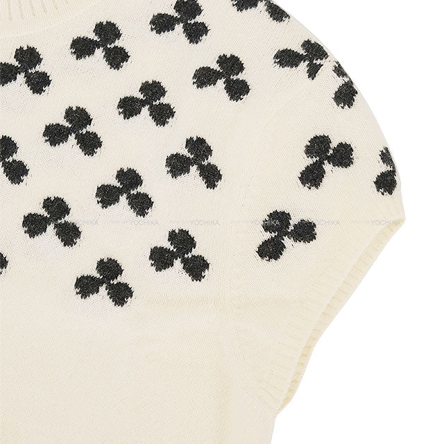 [Pre-loved] HERMES Knit Short-Sleeved Knit Kroeber Ivory/Black/Brown Cashmere100% #34[LIKE NEW][Authentic]