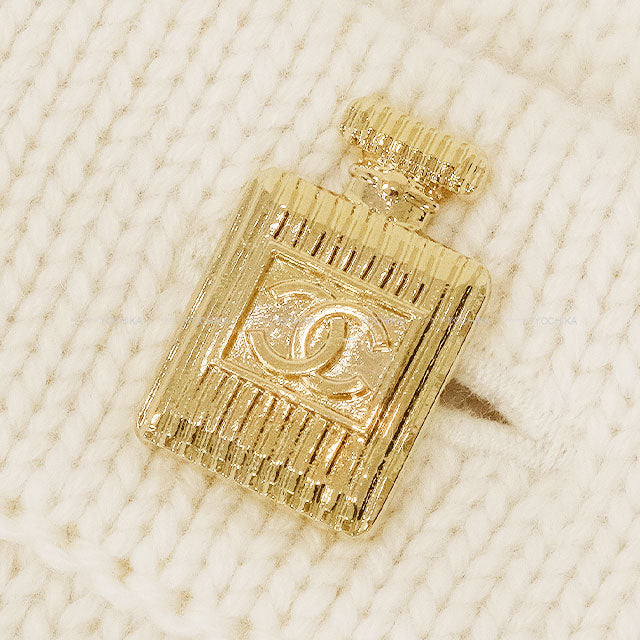2022AW CHANEL Cardigan Knit Icon COCO Mark Button Ivory Cashmere #34 Gold HW P73554[EXCELLENT][Authentic]