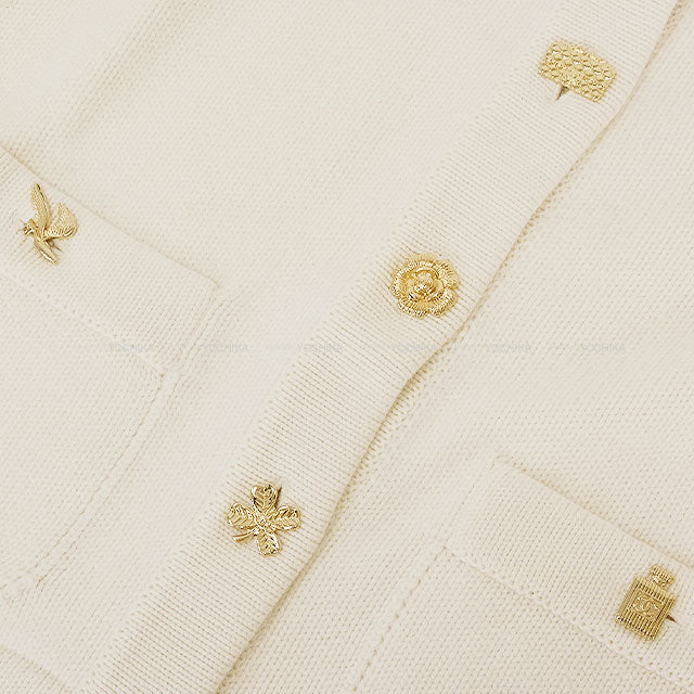 2022AW CHANEL Cardigan Knit Icon COCO Mark Button Ivory Cashmere #34 Gold HW P73554[EXCELLENT][Authentic]